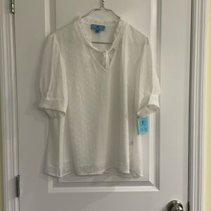 CeCe White Sheer Dot Tie-Neck Blouse